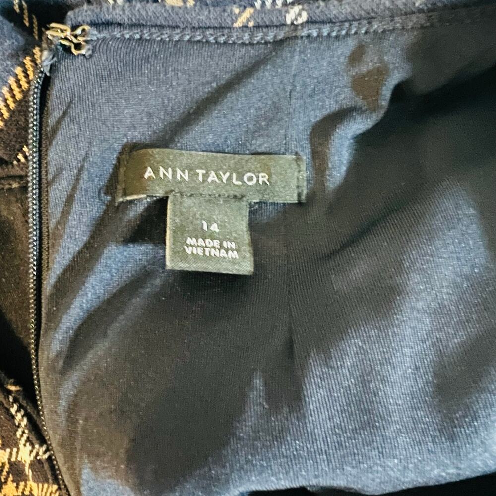 Ann Taylor Windowpane Short Sleeve Sheath Dress Size 14 Blue Multi - Picture 4 of 8